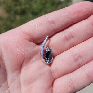 14K White Gold Natural Sapphire Diamond Modernist Art Deco Pendant 2.3 Grams